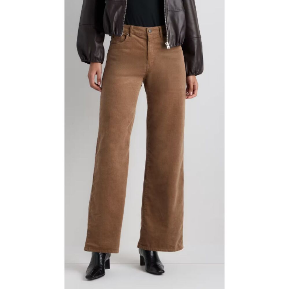 Quince Organic Stretch Corduroy Wide Leg Pants Warm Brown High Rise Sz 8